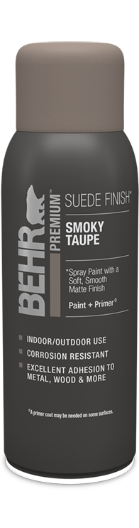 Can of Behr Premium Suede Spray Paint Matte, Smoky Taupe